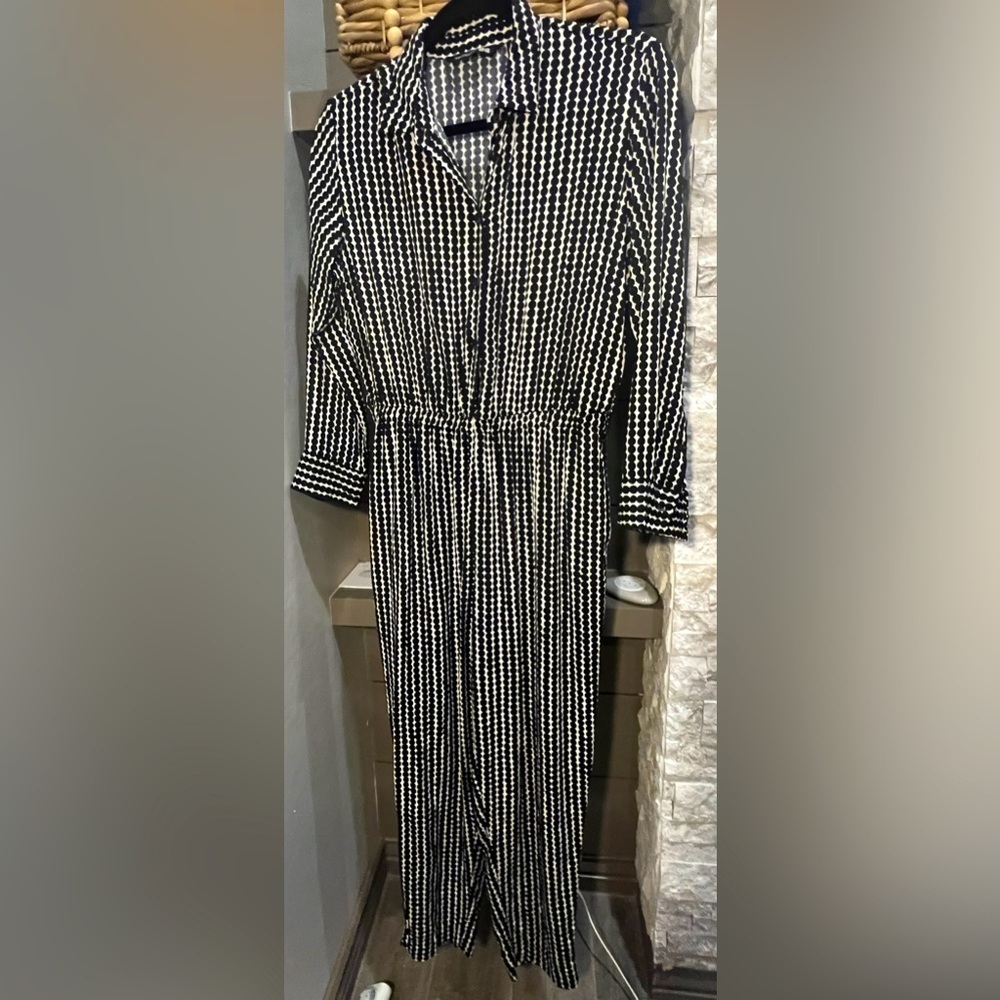 Marimekko black and beige polka dot pantsuit size Small